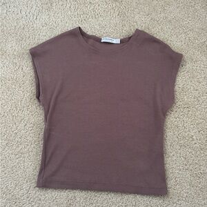 Brown Ribbed Short Sleeve Top